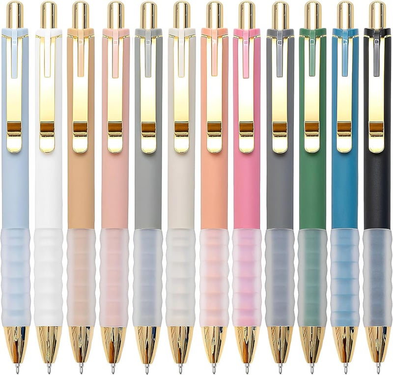 Retractable Black Ballpoint Pens, 1mm Medium Point, Gold, 12-Pack