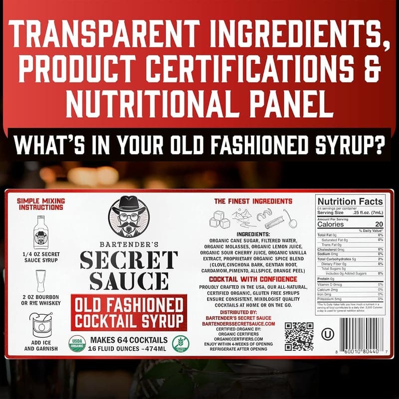 Old Fashioned Cocktail Mix - USDA Organic, 16oz