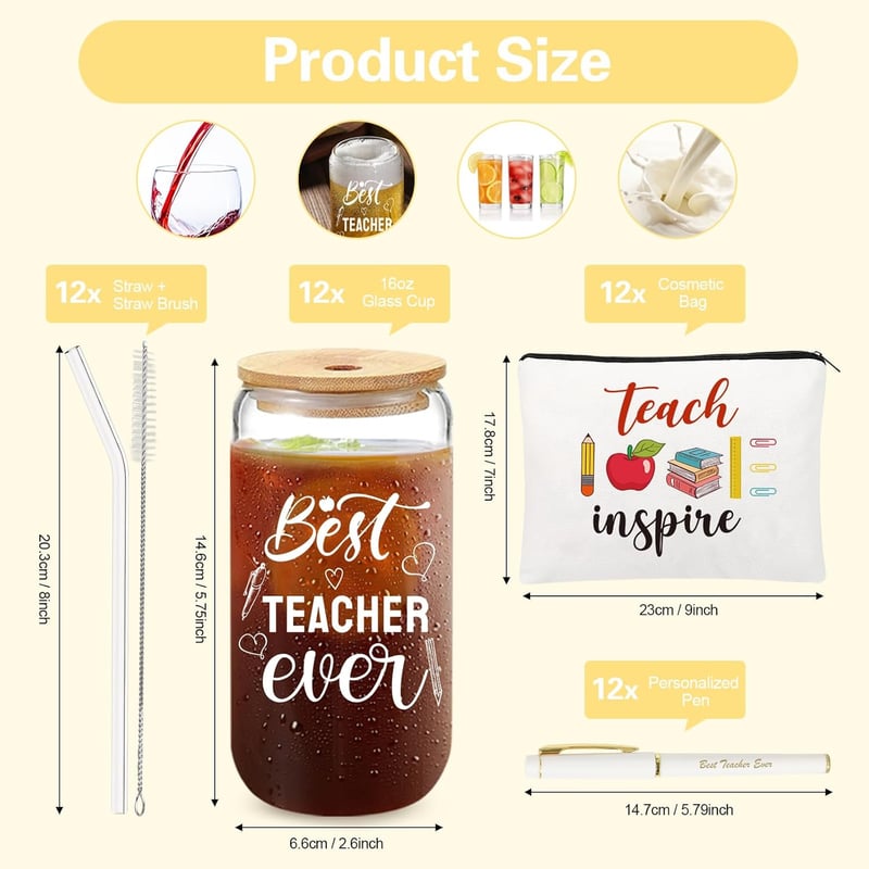 Teacher Appreciation Beer Can Glass Set – 16oz with Lids & Straws