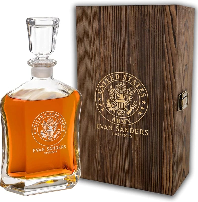 Military Decanter with Custom Engraving - Optional Wood Box