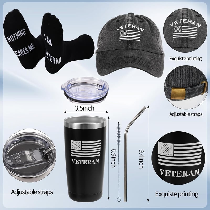 Memorial Day Veteran Gift Set: Tumbler, Socks, Cap