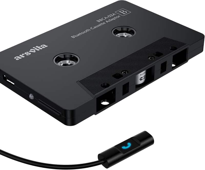 Bluetooth Cassette Aux Adapter for Cars, Hands-Free, Charcoal Black
