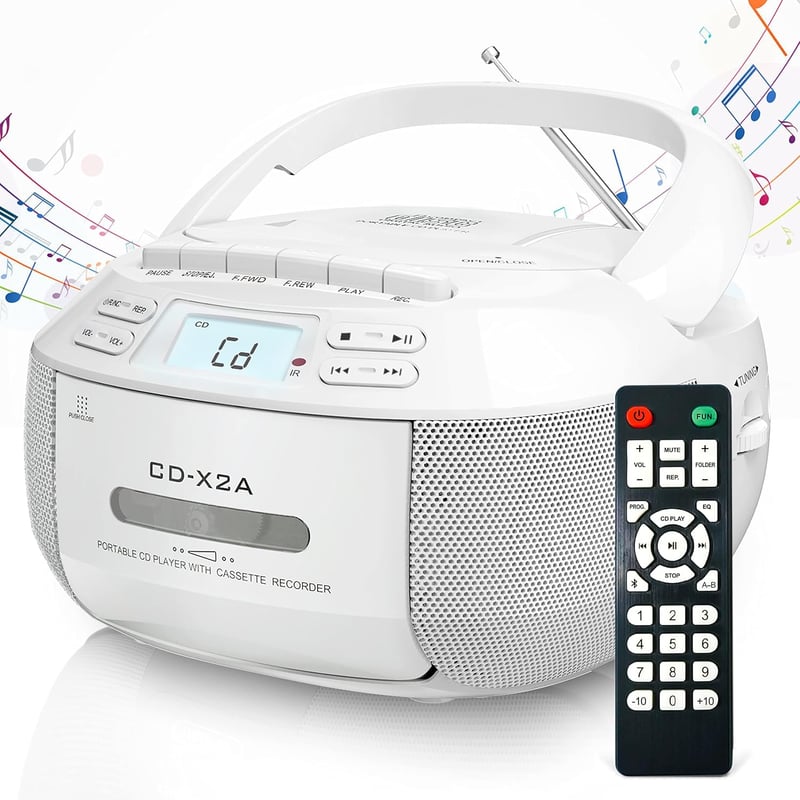 Bluetooth Boombox CD & Cassette Player with AM/FM Radio, Remote