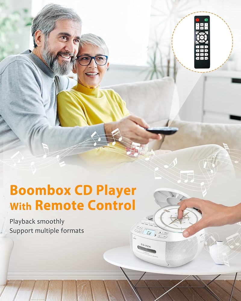 Bluetooth Boombox CD & Cassette Player with AM/FM Radio, Remote