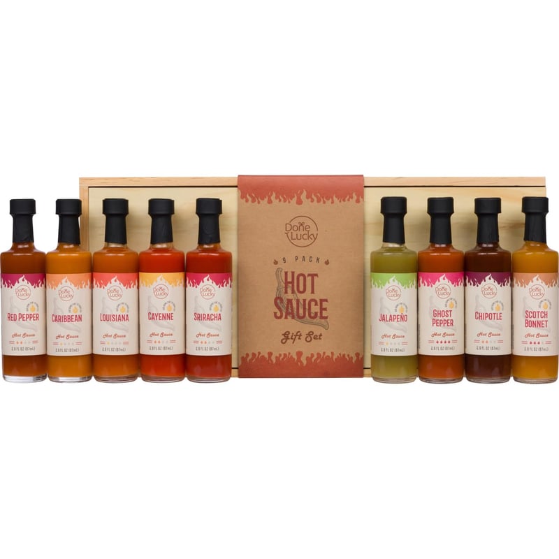 Birthday Hot Sauce Set in Wooden Box (9-Pack)
