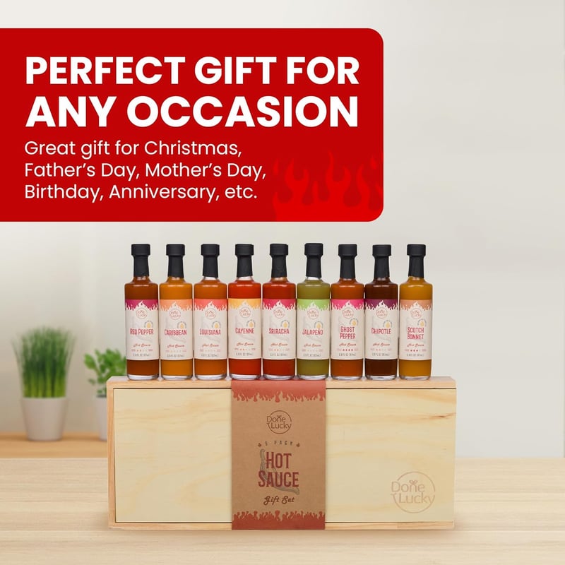 Birthday Hot Sauce Set in Wooden Box (9-Pack)