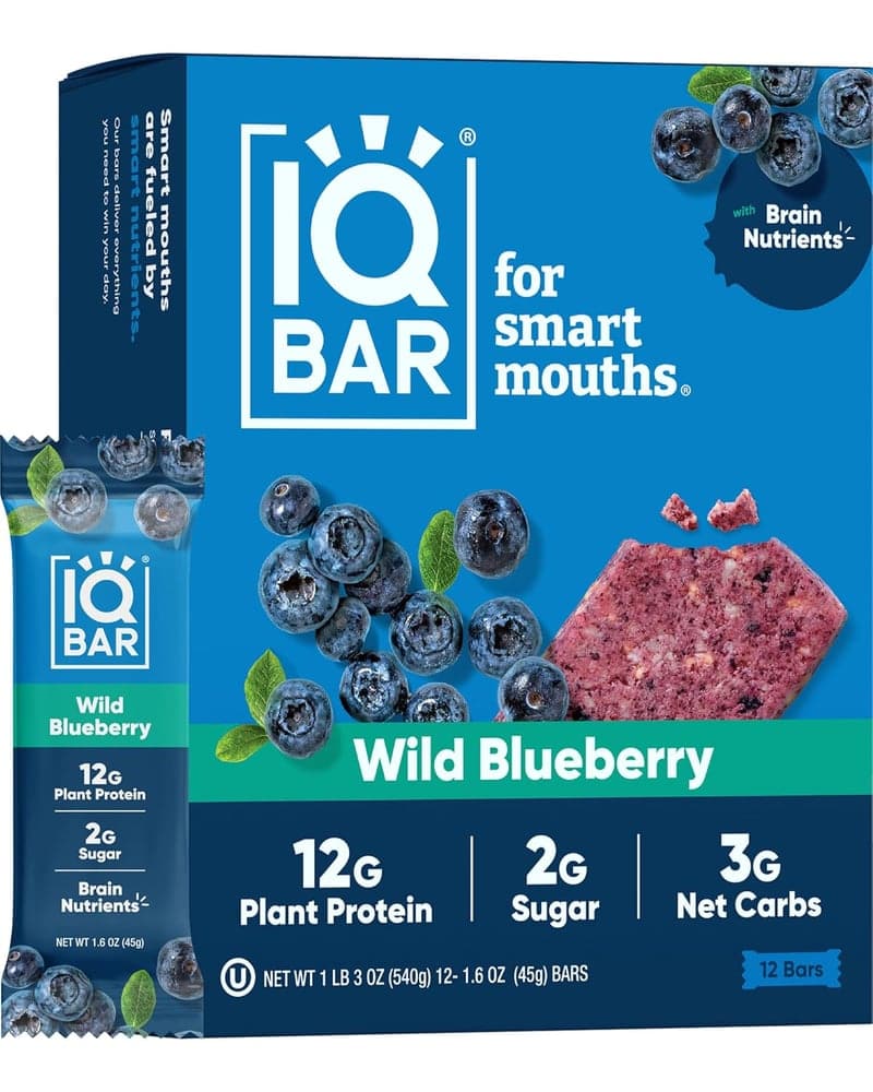 Wild Blueberry Vegan Protein Bars - Low Carb, Gluten-Free, 12-Pack