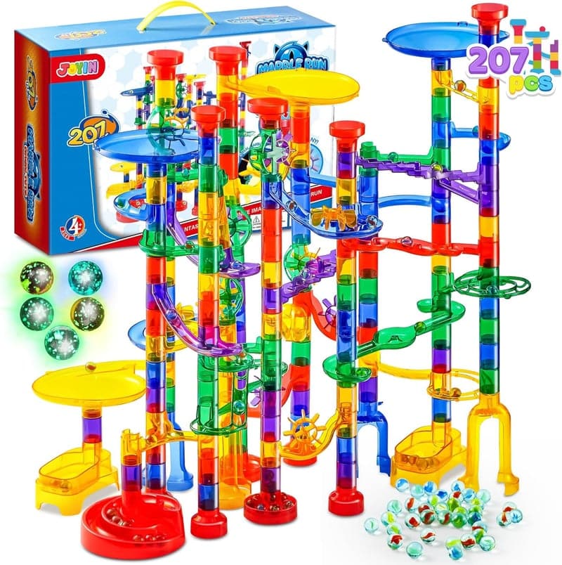 Glowing Marble Run STEM Toy for Kids, 207-Piece Set