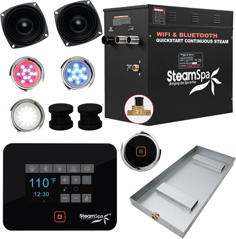 Steam Shower Generator Kit, 12kW, Matte Black, Wi-Fi Control