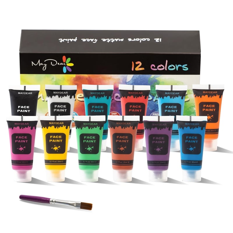 Halloween Face & Body Paint Set - 12 Colors, Non-Toxic, 0.7 fl oz Each
