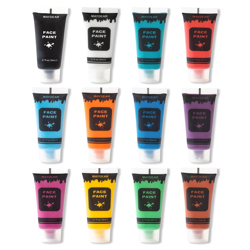 Halloween Face & Body Paint Set - 12 Colors, Non-Toxic, 0.7 fl oz Each
