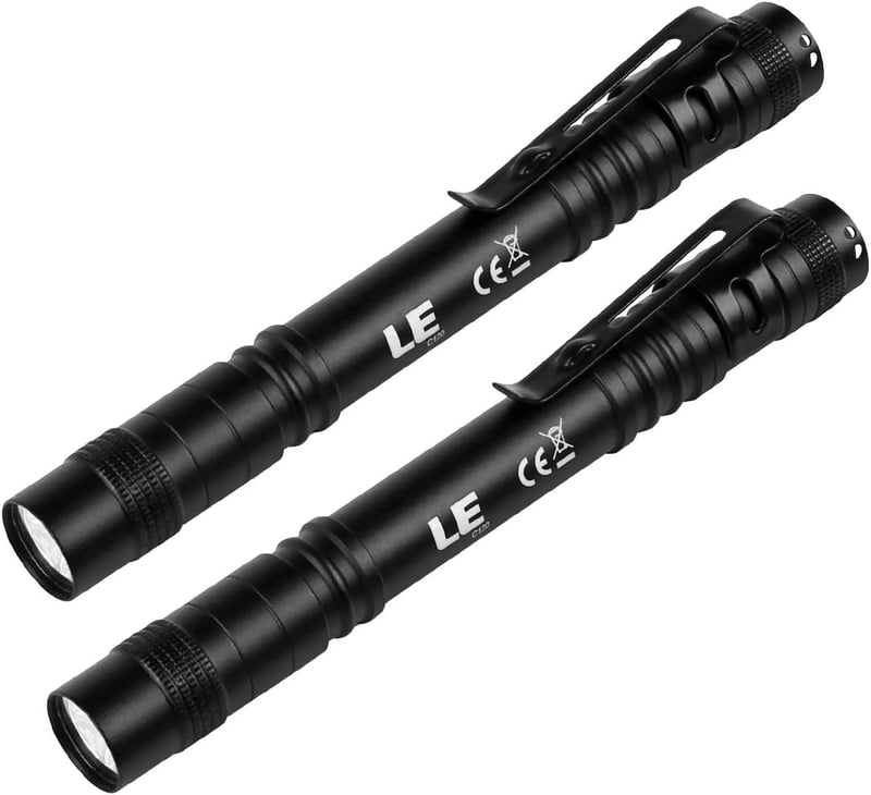 Mini Waterproof LED Pen Flashlights, 2-Pack with Clip for Work & Emergency