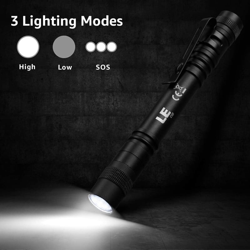 Mini LED Pen Flashlights, Waterproof with Clip, 2-Pack