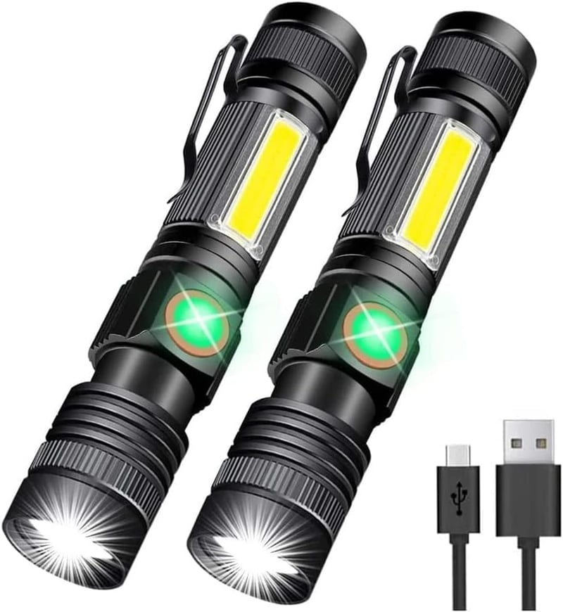 USB Rechargeable Tactical Flashlight with COB Sidelight, Waterproof