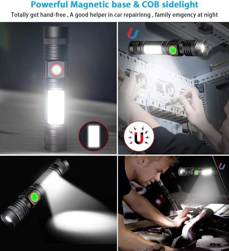 USB Rechargeable Tactical Flashlight with COB Sidelight, Waterproof
