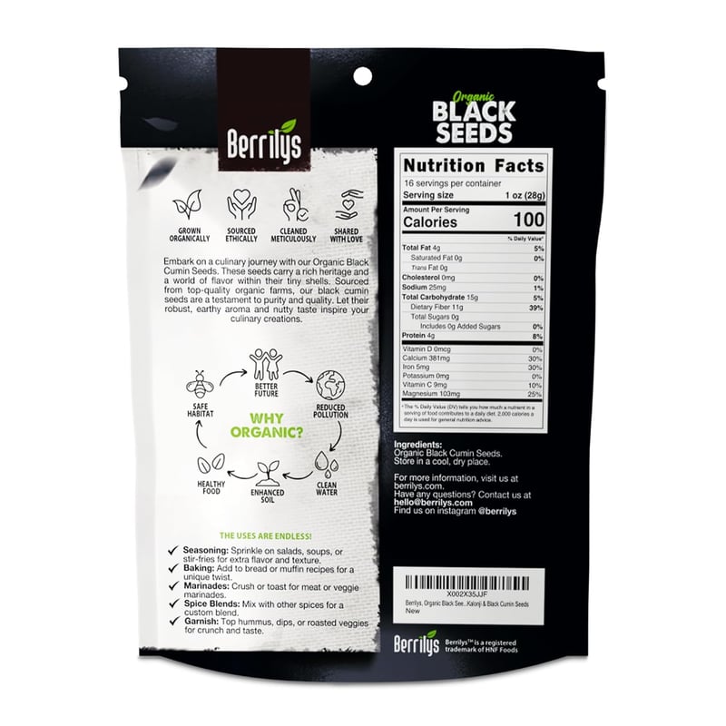 USDA Organic Black Cumin Seeds, Nigella Sativa, 16oz Seasoning