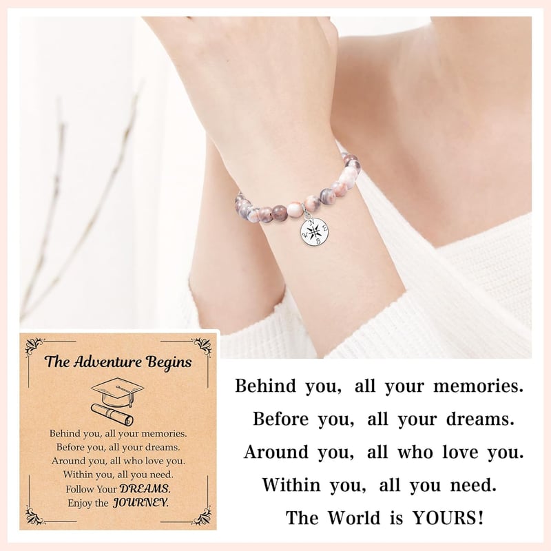 2025 Graduation Bracelet with Compass Charm & Message Card for Women