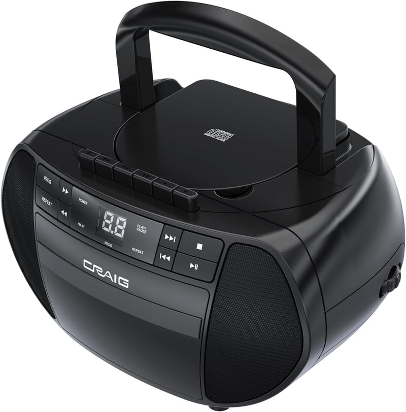 Portable Black CD Boombox with AM/FM Radio & Cassette Recorder