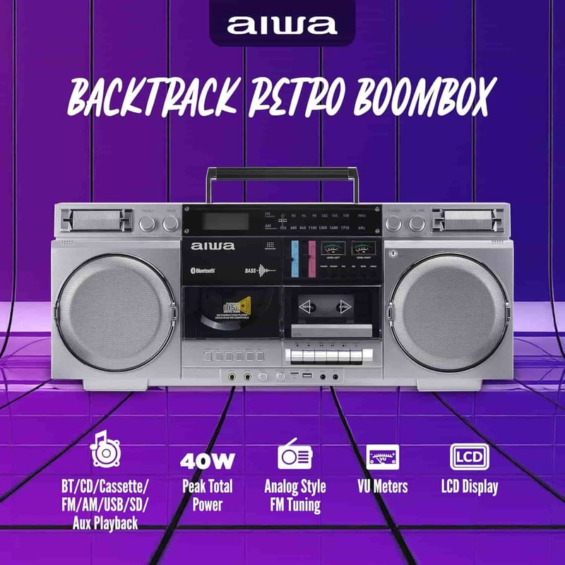 Retro Boombox CD Player with Bluetooth & Dual 40W Speakers