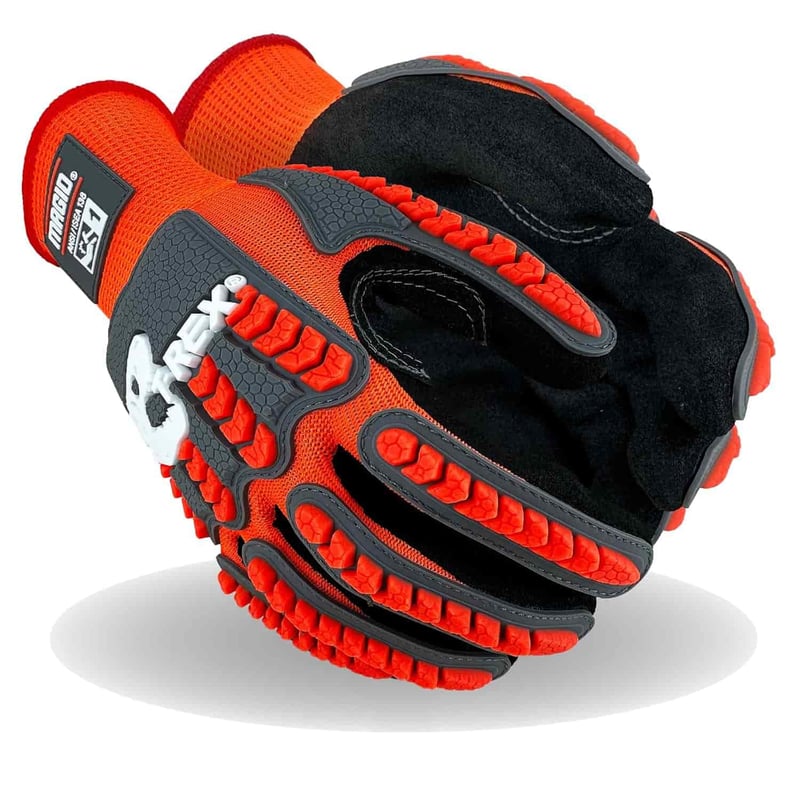 Impact-Resistant Work Gloves, Large 9, Orange/Black