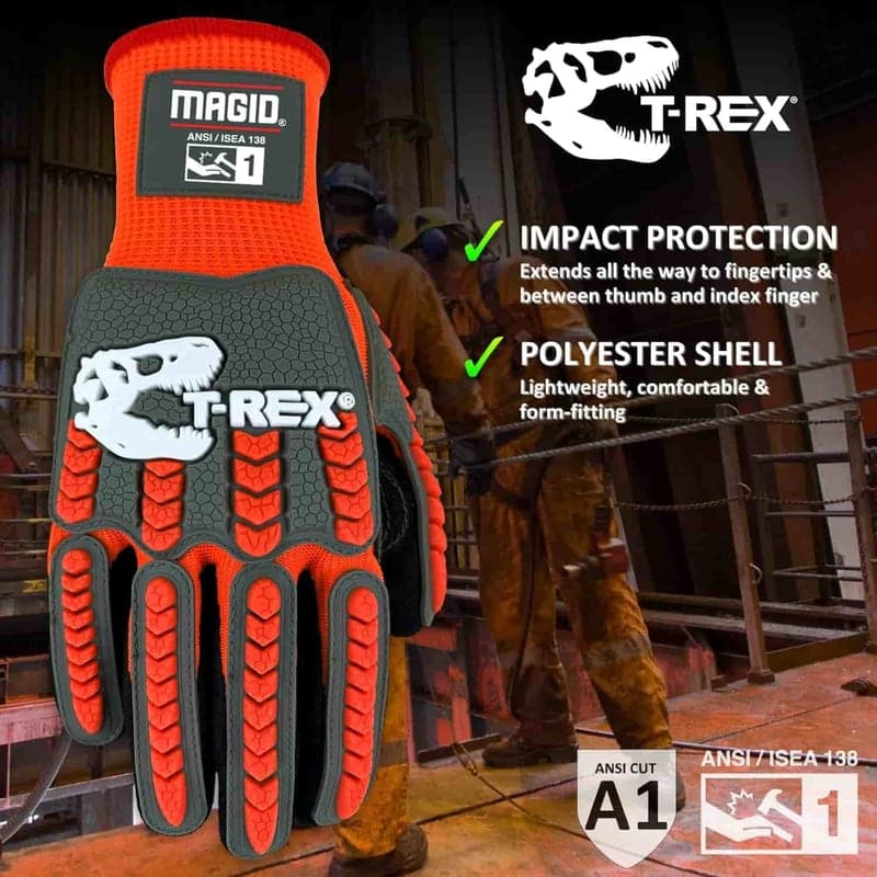 Impact-Resistant Work Gloves, Large 9, Orange/Black