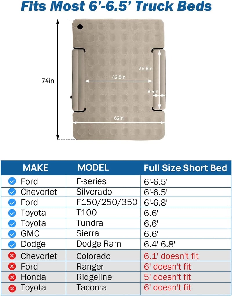 Truck Bed Air Mattress for Camping - Full Size, 6-6.5Ft