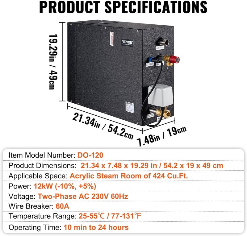 Steam Shower Generator 12KW, Automated Home System