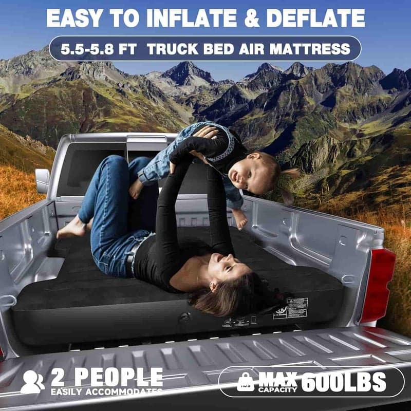 Truck Air Mattress with Pump & Pillows - Black