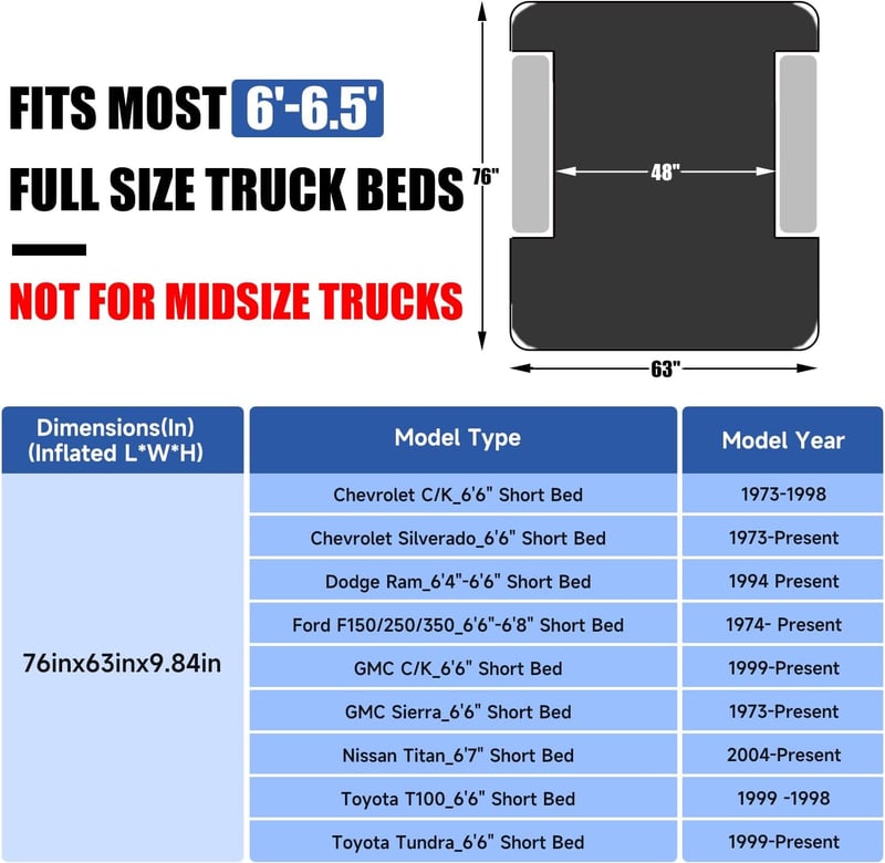 Truck Inflatable Air Mattress with Pump for Camping