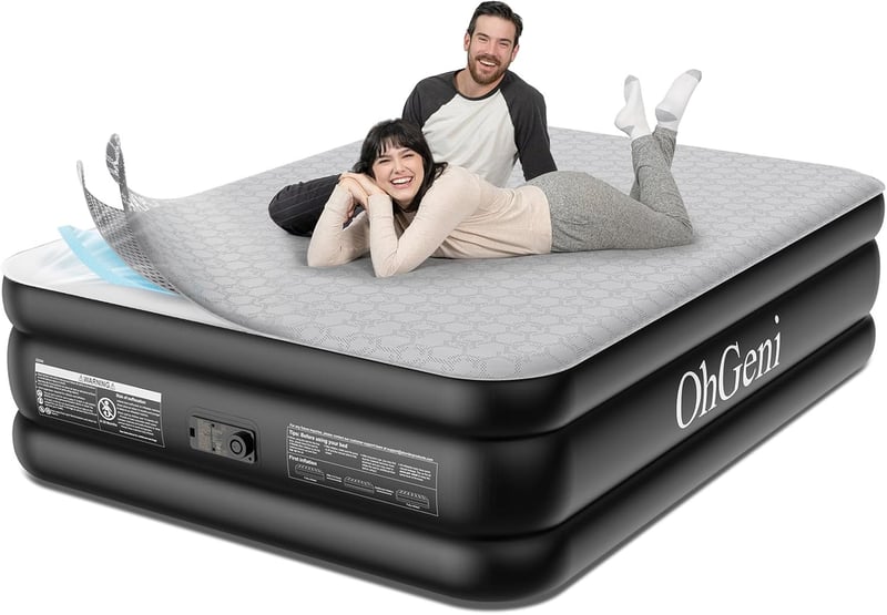 Queen Air Mattress with Built-in Pump, Silk Foam Topper, 18