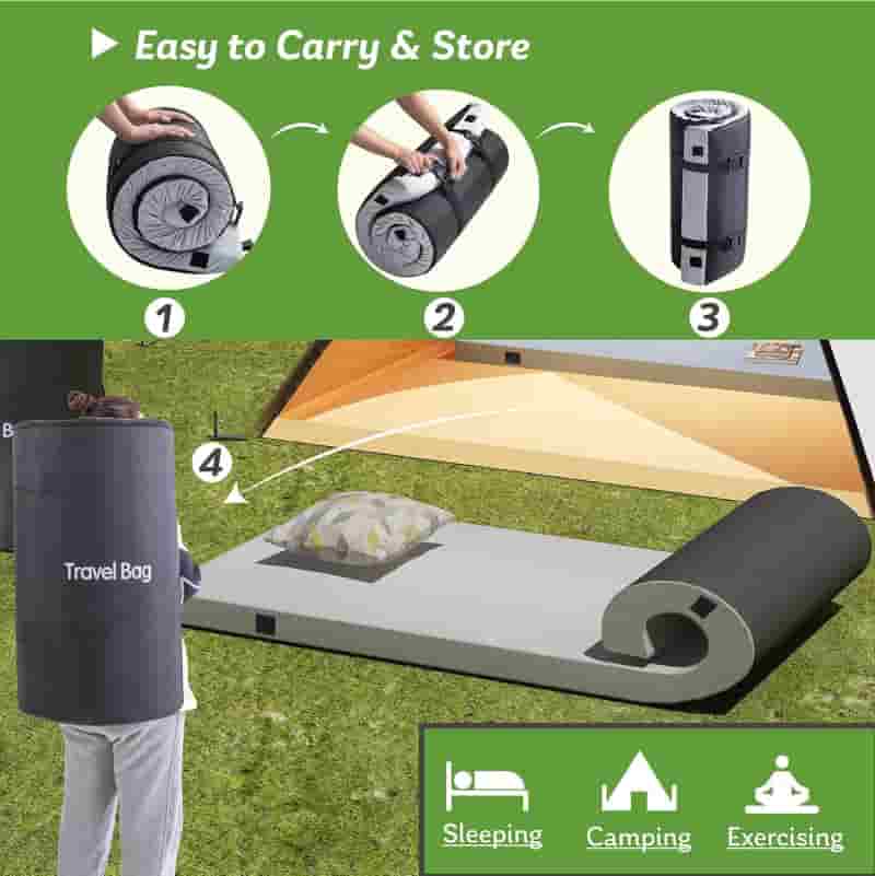 Camping Memory Foam Mattress with Travel Bag, Waterproof, 72