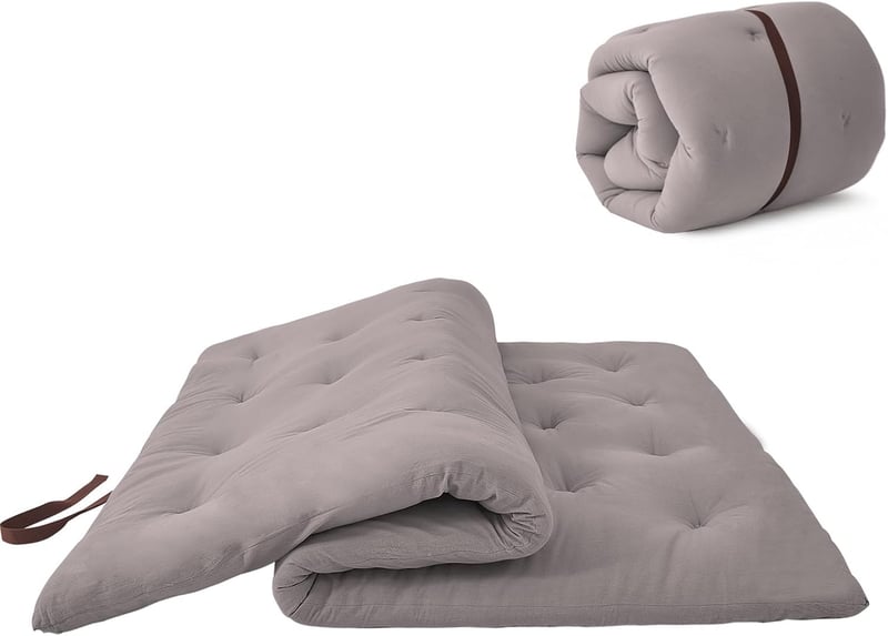 Queen Tatami Floor Futon, 100% Cotton, Foldable, Grey