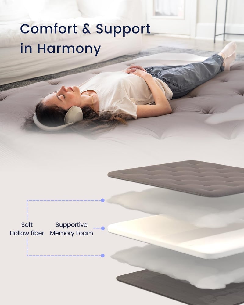 Japanese Floor Futon Mattress, Queen Size, 100% Cotton, Grey