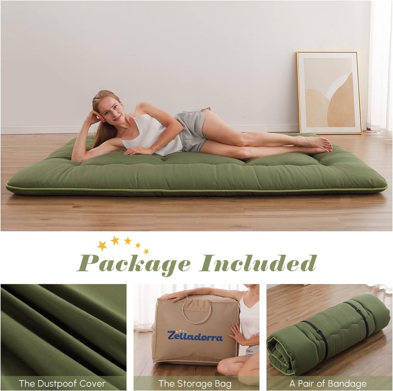 Futon Mattress with Washable Cover, Twin Size, Green