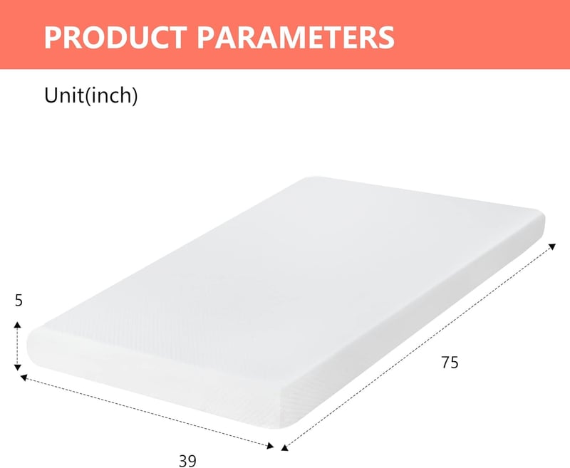 Twin Gel Memory Foam Mattress, 5-Inch, Medium Firm, CertiPUR-US