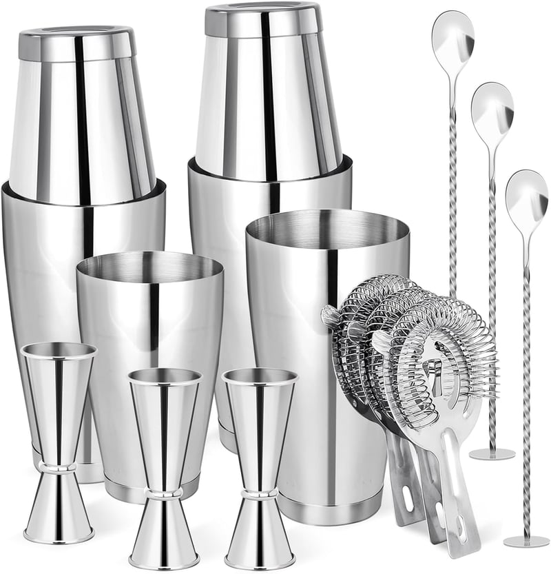 Professional 15-Piece Silver Bartender Kit
