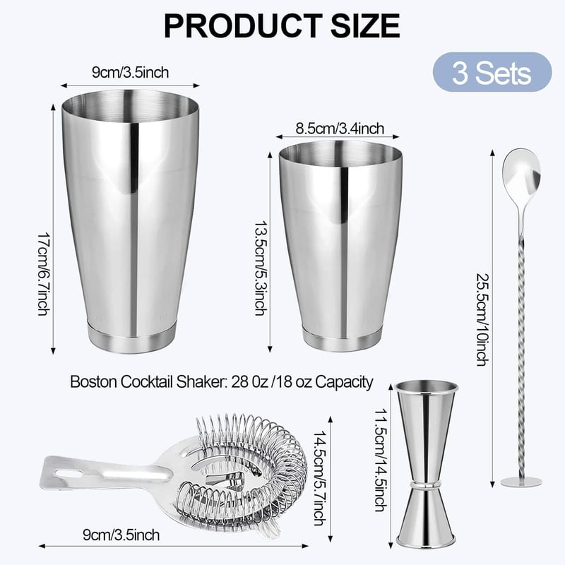 Professional 15-Piece Silver Bartender Kit