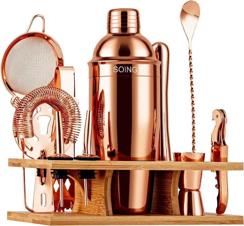 Rose Copper Bartender Kit with Stand & Recipe Cards
