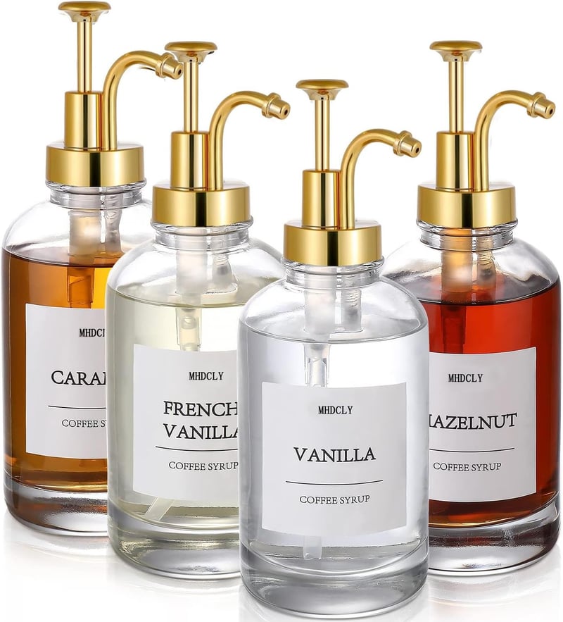 Coffee Bar Syrup Dispenser Set - Gold Pump