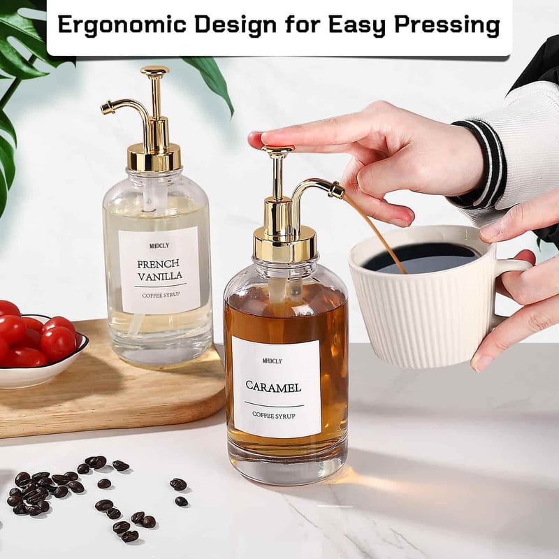 Coffee Bar Syrup Dispenser Set - Gold Pump