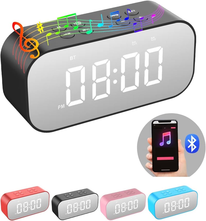 Digital Alarm Clock with Bluetooth Speaker for Bedroom/Office