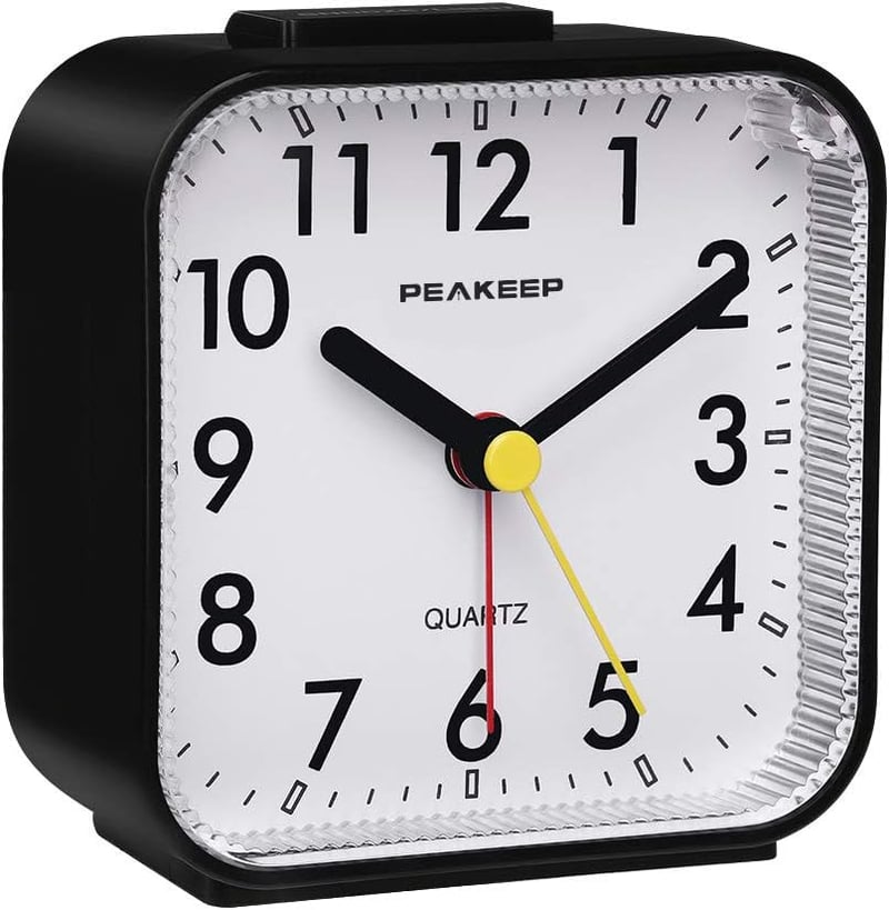 Travel Alarm Clock with Silent Movement & Snooze (Black)