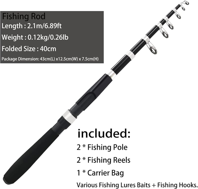 Fishing Rod Combo Set, Carbon Fiber Telescopic Kit