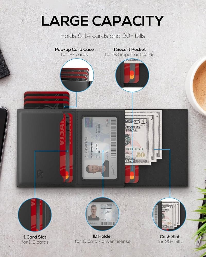 Slim RFID Leather Wallet for Men - 9-14 Cards & Cash Slot