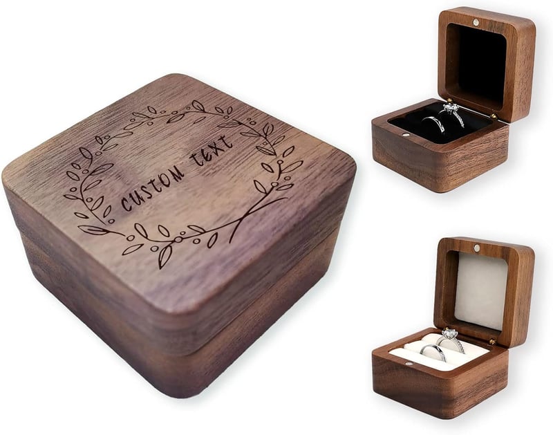 Wedding Proposal Wooden Ring Box with Custom Text and Design