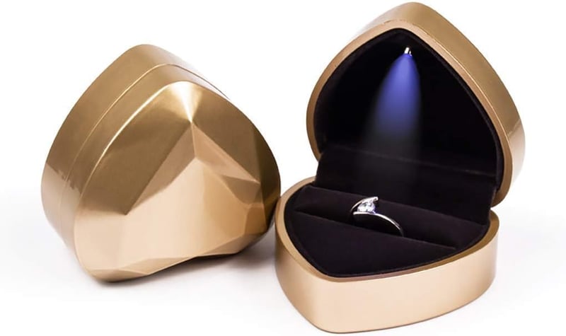 Engagement Ring Box with LED Light, Velvet Jewelry Case - Gold
