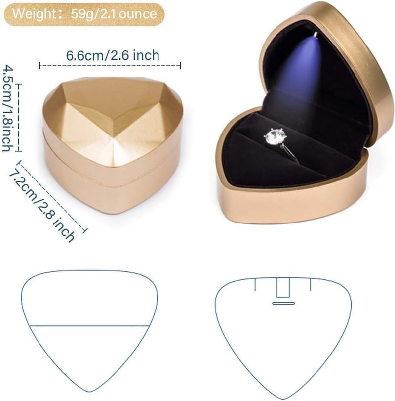 Engagement Ring Box with LED Light, Velvet Jewelry Case - Gold