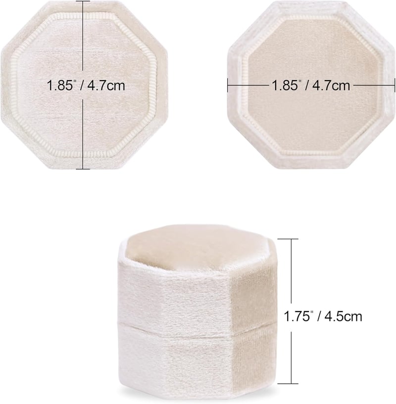 Engagement Ring Box with 3 Velvet Slots, Octagon Design (Champagne)