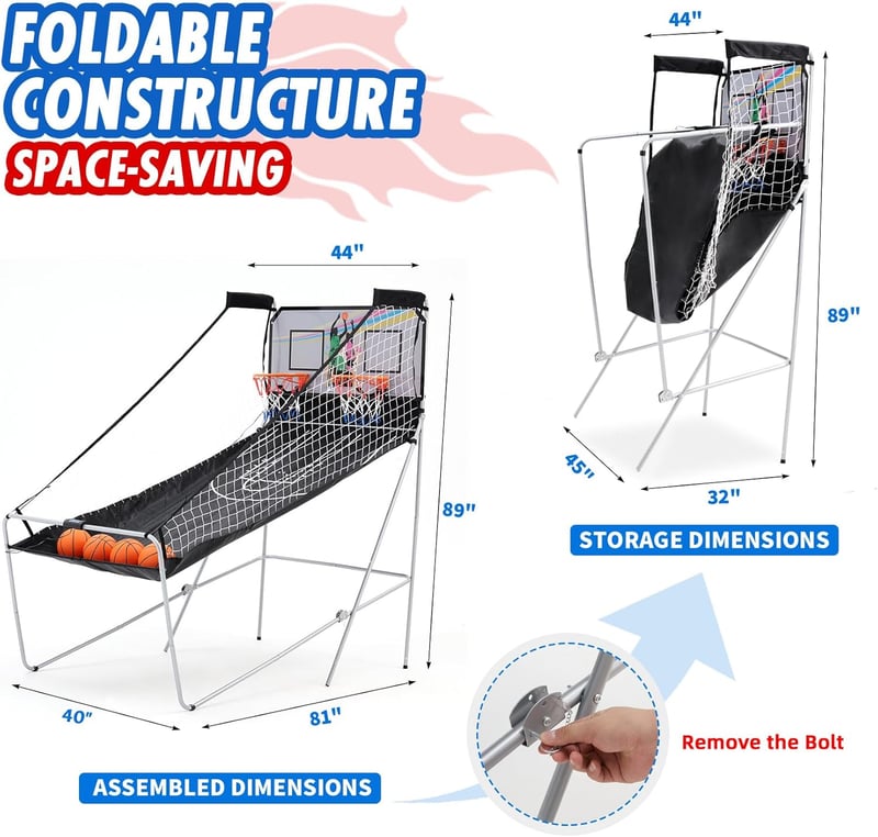 Foldable Double Shot Basketball Arcade Game with LED Scoring