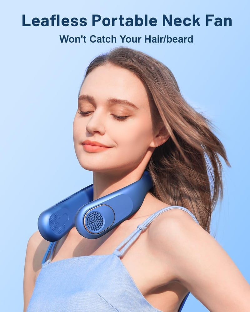 Wearable 360° Bladeless Neck Fan - USB Rechargeable, 4000mAh